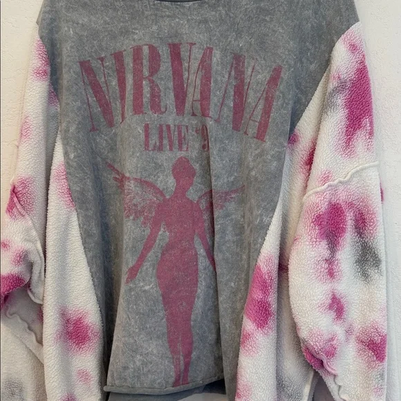 Upcycled Nirvana Gray and Pink Tie-Dye Sweatshirt NWOT - Picture 2 of 13